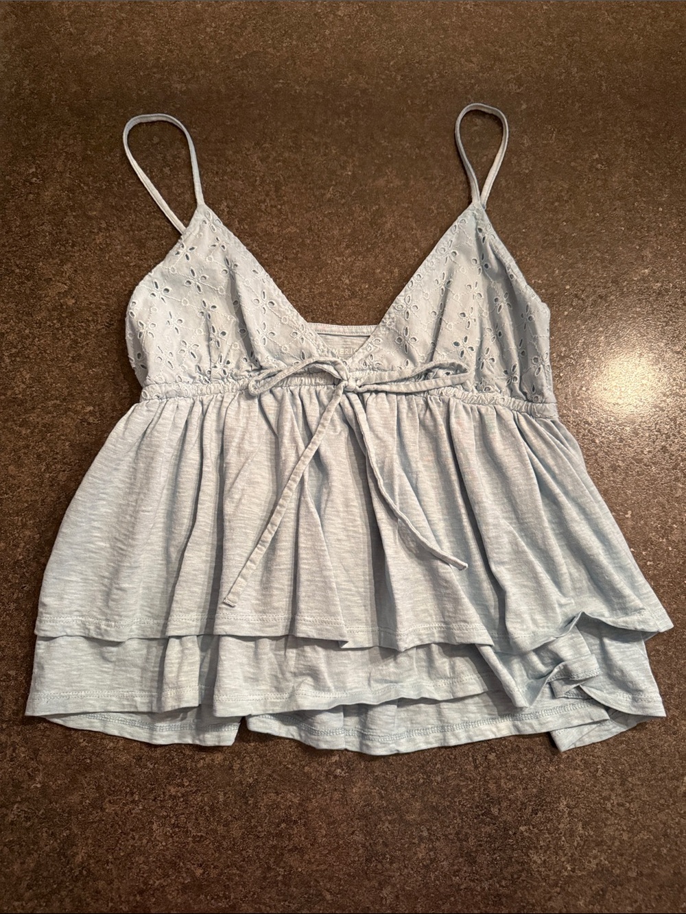 American Eagle Outfitters Pale Blue Eyelet Tiered Cami